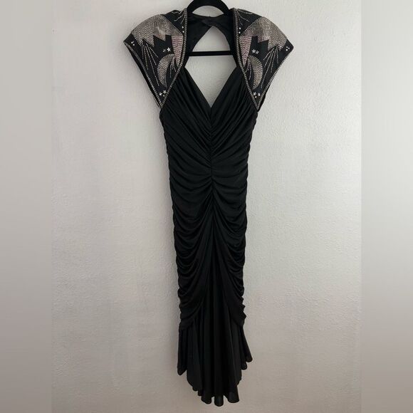 Casadei sleeveless beaded embellishment open back draped black dress size 10 - Picture 1 of 9